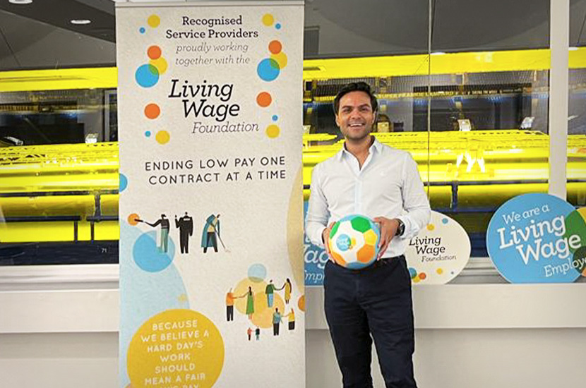 Dominic at The Living Wage Week event in November 2022 at Chelsea Football Club, Stamford Bridge